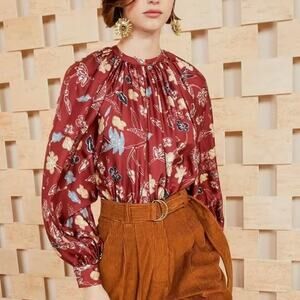 Ulla Johnson Floral Blouse in Burgundy and Blue